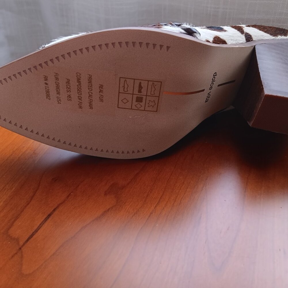 NWT Silver Toe Western Cow Print Animal Hair Heeled Mules - Picture 10 of 14